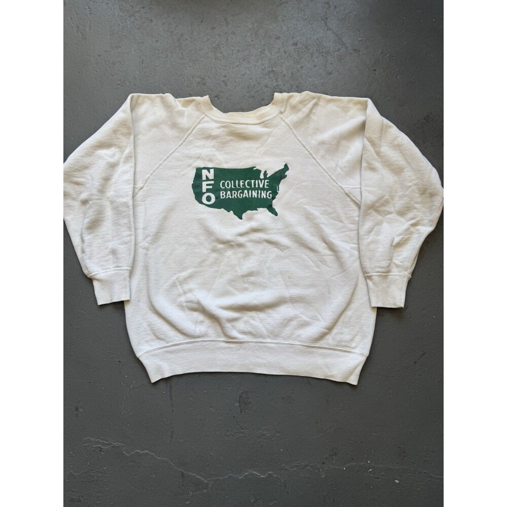 Vintage 60s National Farmer Organization Flocked Sweatshirt XL White